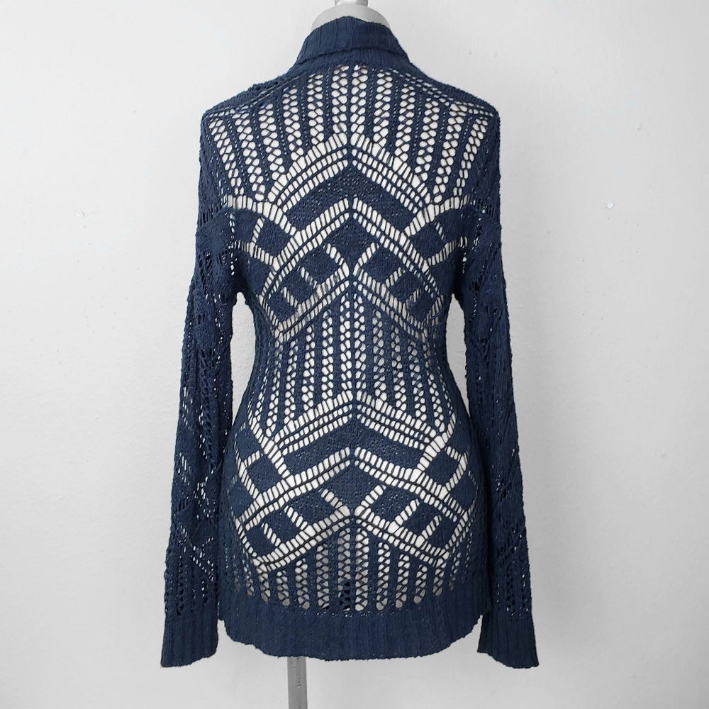 Anthropologie Skies Are Blue Knit Cardigan Open Front SMALL Navy Blue - Picture 5 of 8